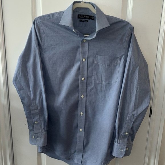 Lauren Ralph Lauren Men’s Blue and White Chequered Dress Shirt - Picture 1 of 5